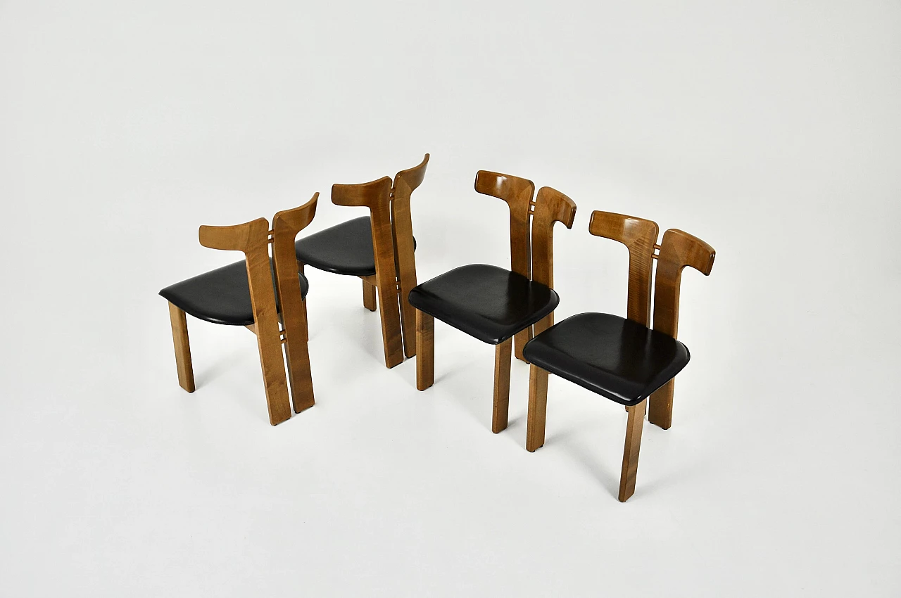 4 Chairs in wood and leather by Pierre Cardin, 1980s 7
