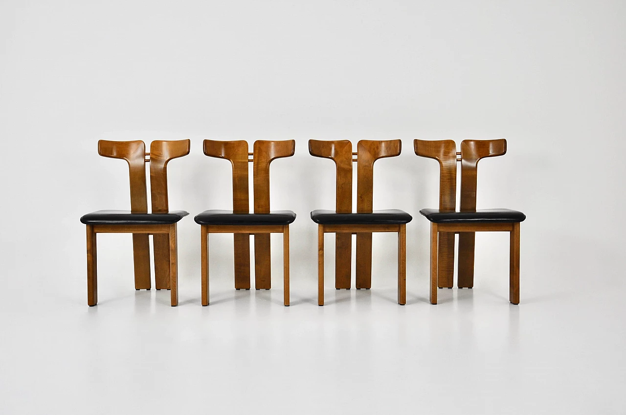 4 Chairs in wood and leather by Pierre Cardin, 1980s 8