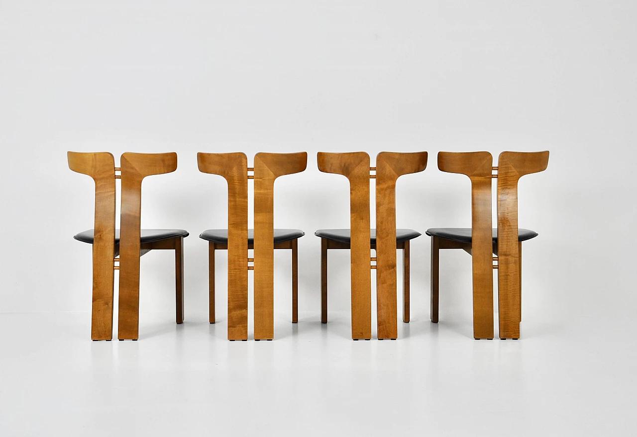 4 Chairs in wood and leather by Pierre Cardin, 1980s 10