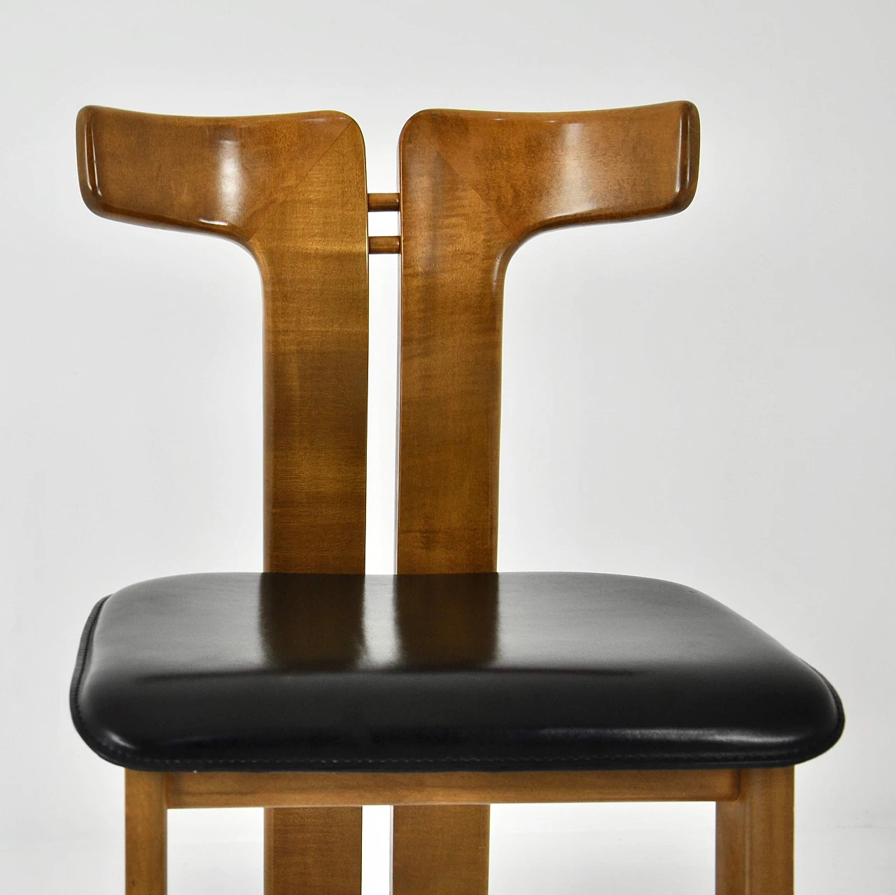 4 Chairs in wood and leather by Pierre Cardin, 1980s 13