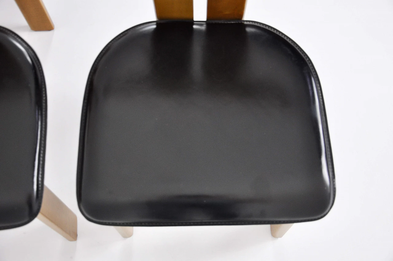 4 Chairs in wood and leather by Pierre Cardin, 1980s 16