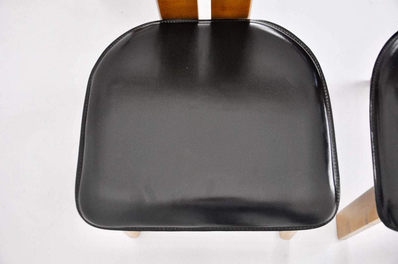 4 Chairs in wood and leather by Pierre Cardin, 1980s 17