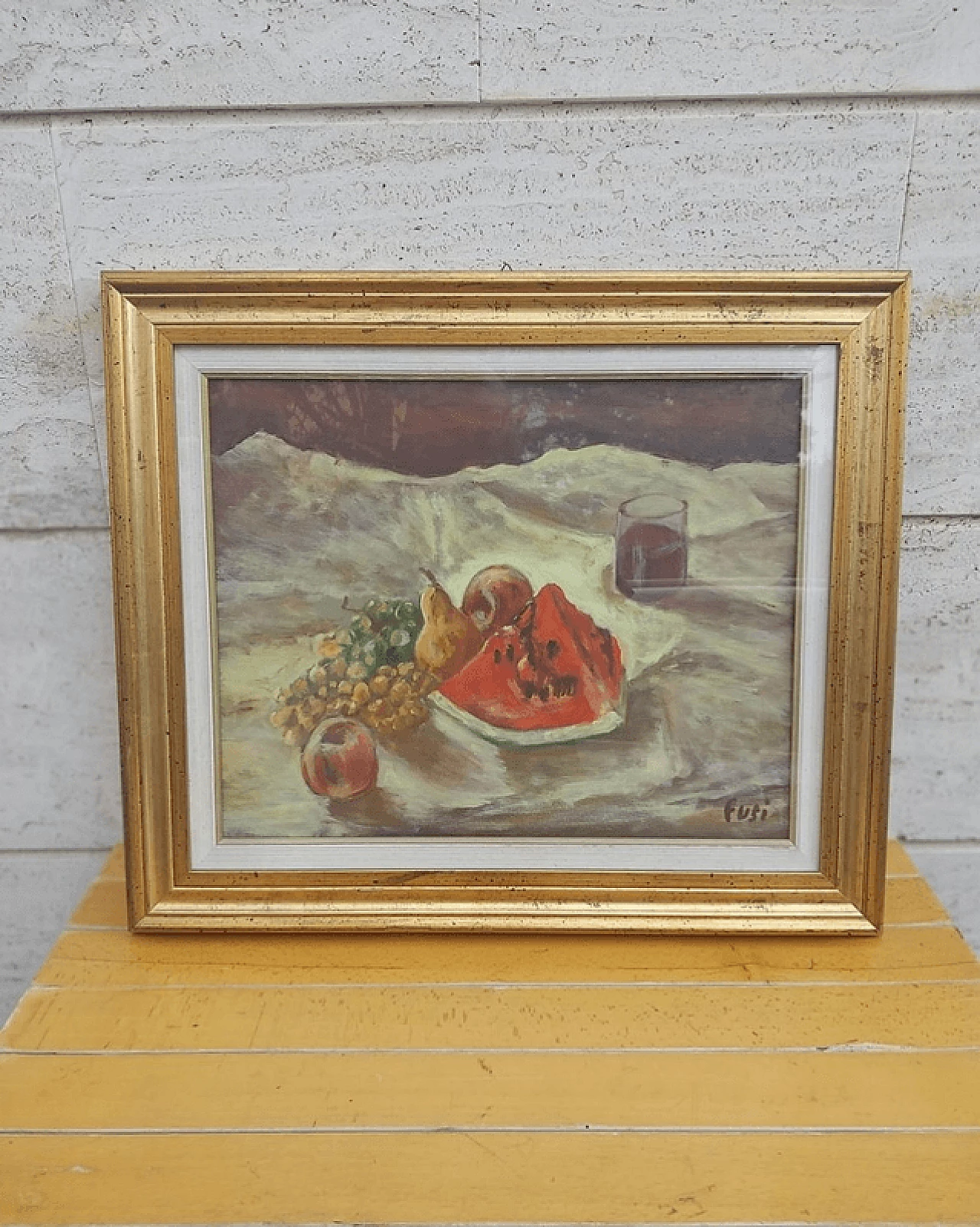 Fusi, still life with fruit, oil painting on canvas, 1980s 1