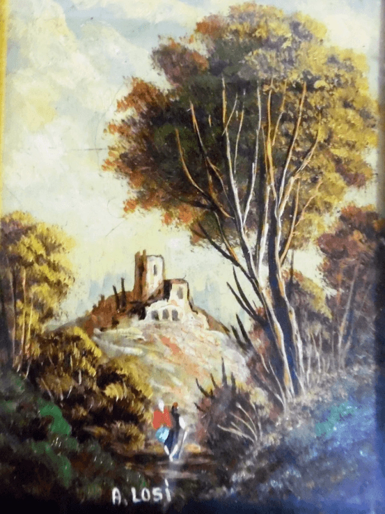A. Losi, landscape with figure, miniature painting, late 19th century 2