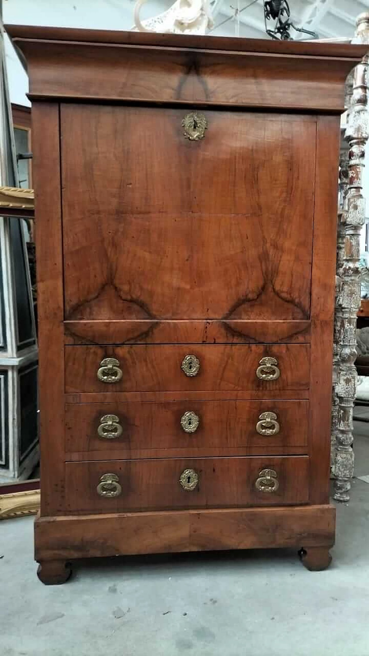 Secretaire Napoleon III in walnut and walnut burl, mid 19th century 11