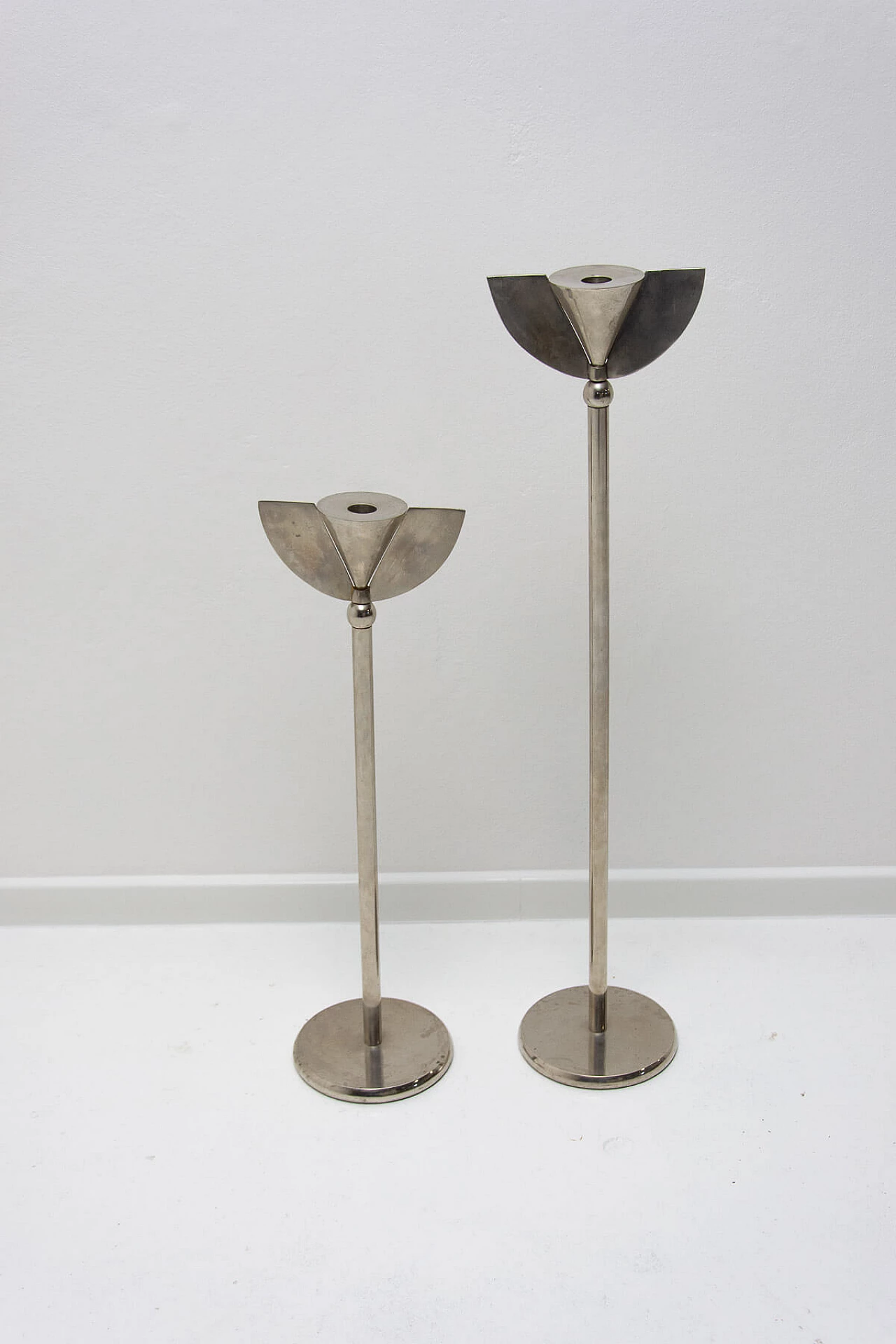 Pair of Art Deco chrome-plated candlesticks, 1930s 2