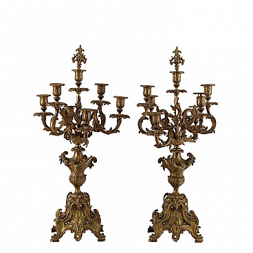 Pair of gilded and chased bronze Napoleon III candelabra, 19th century