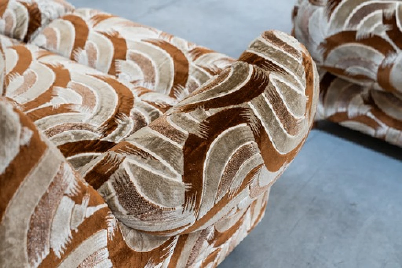 Divano-letto a tre posti e coppia di poltrone in ciniglia, anni '70 2