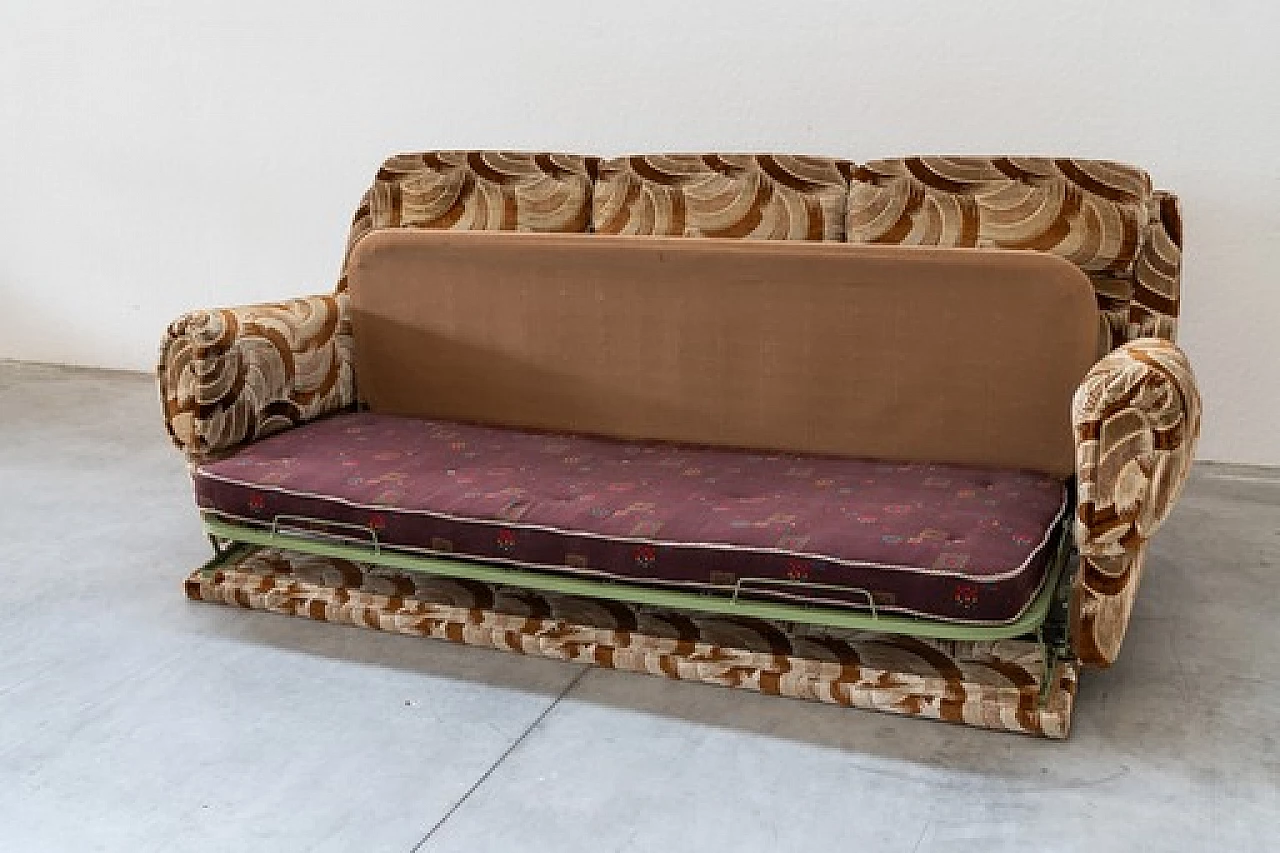 Divano-letto a tre posti e coppia di poltrone in ciniglia, anni '70 8