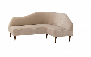 Beige velvet corner sofa attributed to Gio Ponti, 1950s