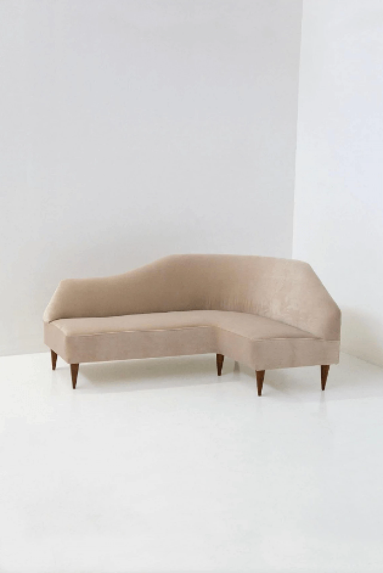 Beige velvet corner sofa attributed to Gio Ponti, 1950s 2