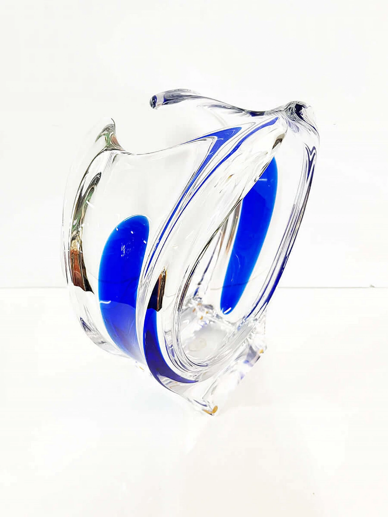 Vaso in cristallo di Boemia trasparente e blu, inizio '900 1