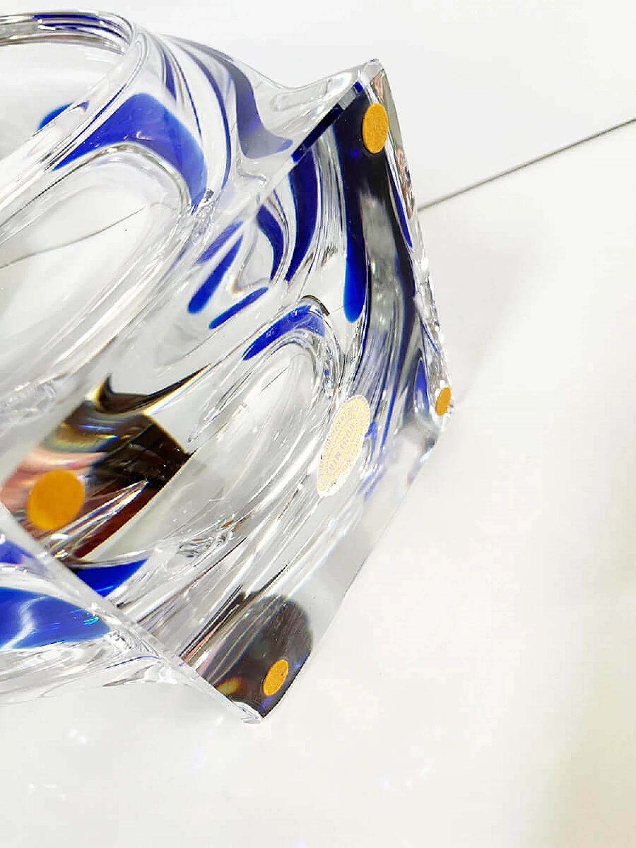 Vaso in cristallo di Boemia trasparente e blu, inizio '900 3