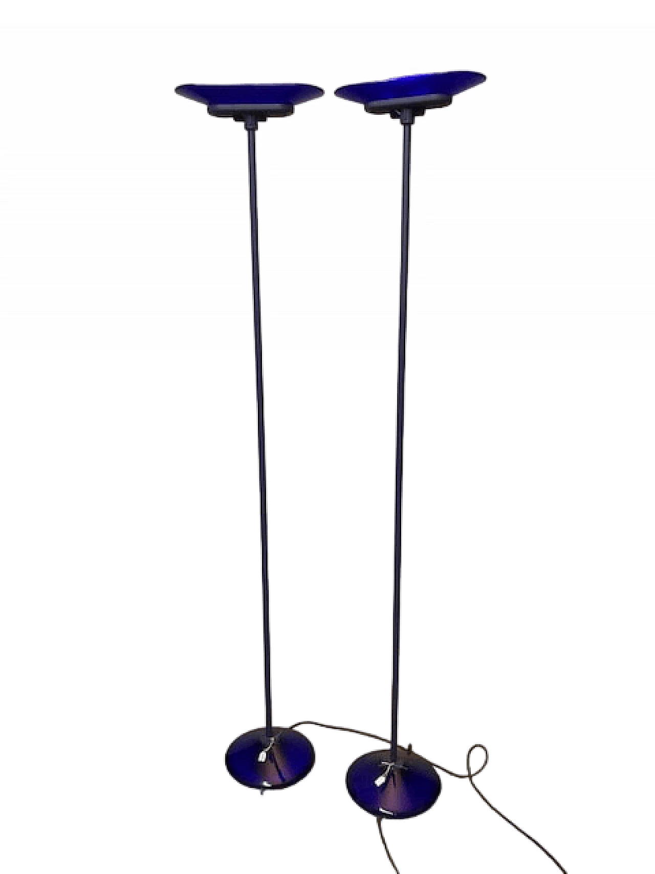Pair of Jill floor lamps in blue glass and metal by Arteluce, 1980s 12