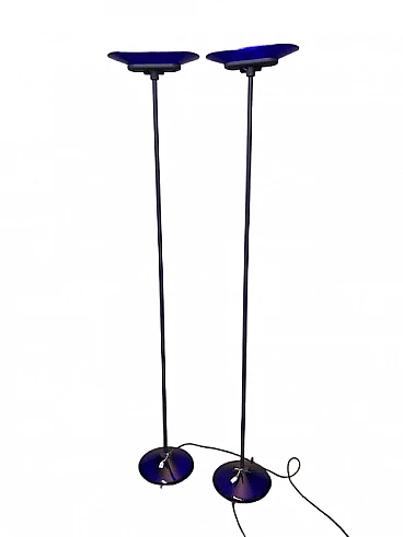 Pair of Jill floor lamps in blue glass and metal by Arteluce, 1980s