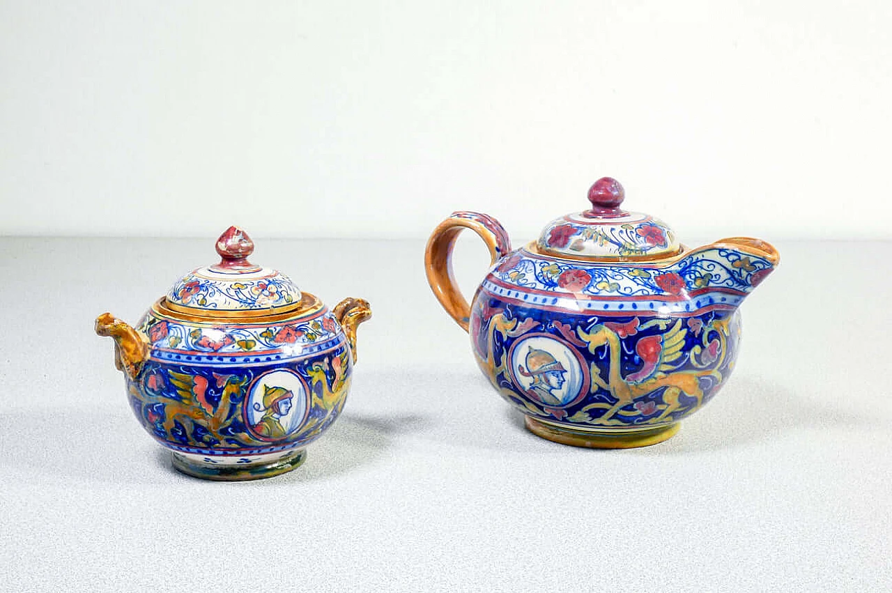 Ceramic teapot and sugar bowl by Mastro Giorgio Gualdo Tadino, early 20th century 1