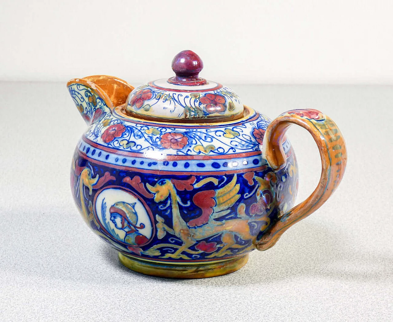 Ceramic teapot and sugar bowl by Mastro Giorgio Gualdo Tadino, early 20th century 5