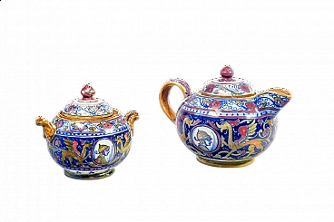 Ceramic teapot and sugar bowl by Mastro Giorgio Gualdo Tadino, early 20th century