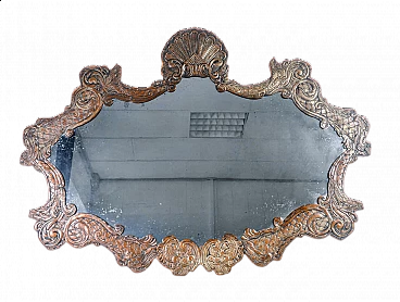 Louis XIV mirror with embossed copper foil frame, 18th century