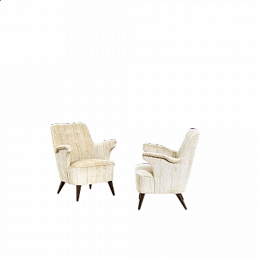 Pair of armchairs in wood and fabric by Nino Zoncada, 1950s