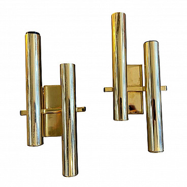 Pair of brass wall lamps by Gaetano Sciolari, 1970s