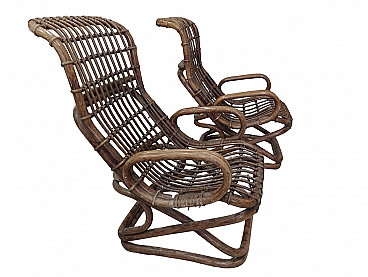 Pair of wicker and bamboo armchairs attributed to Tito Agnoli for Ratti, 1960s