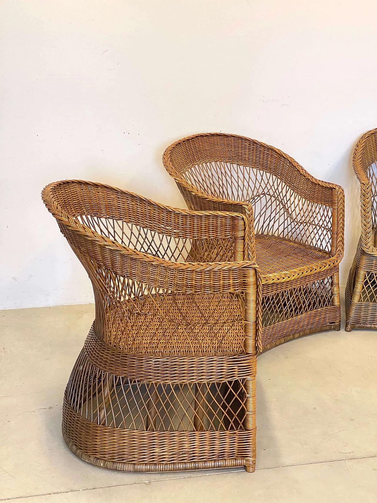 4 Armchairs and sofa in wicker and bamboo, 1970s 4
