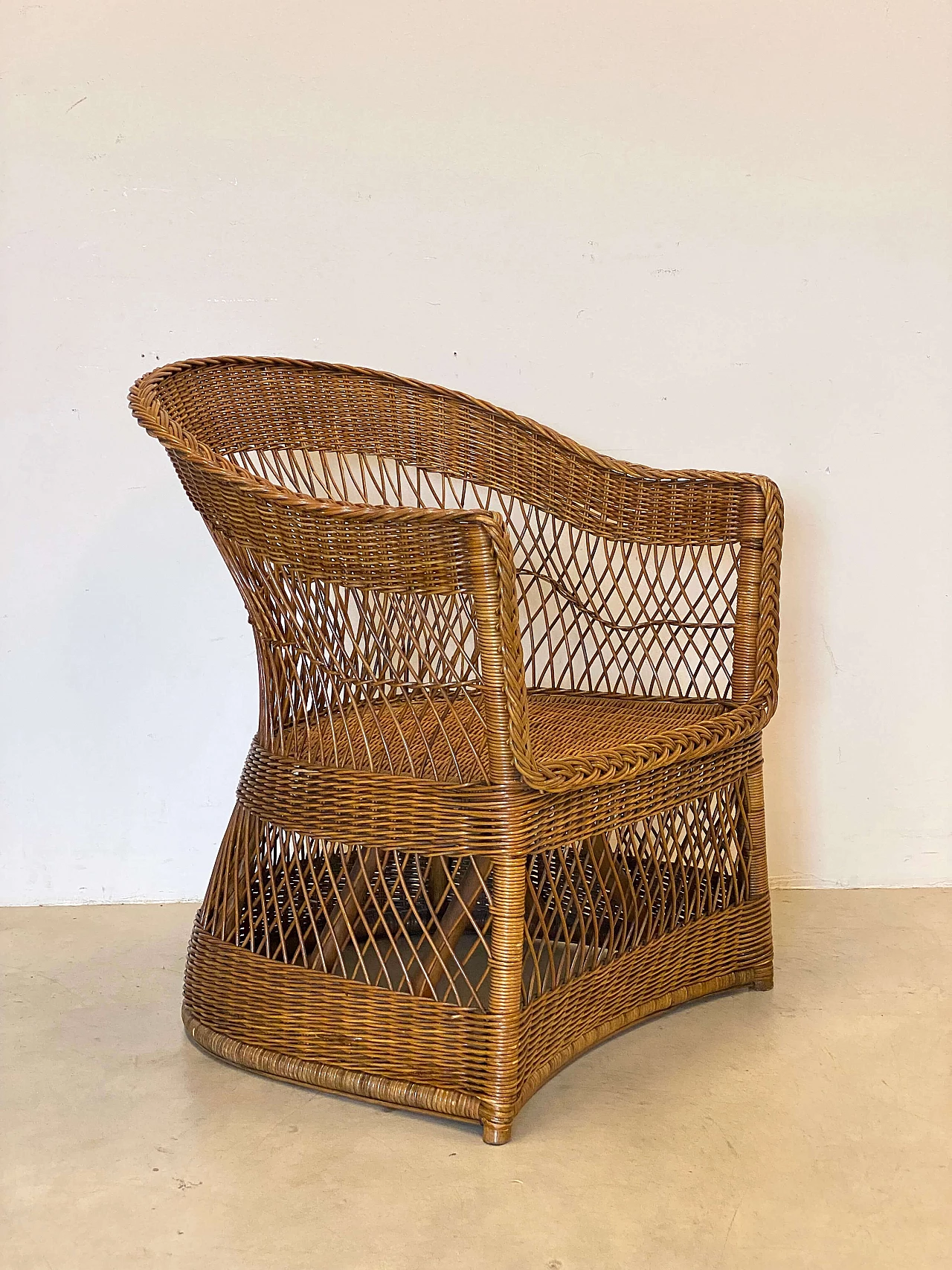4 Armchairs and sofa in wicker and bamboo, 1970s 6