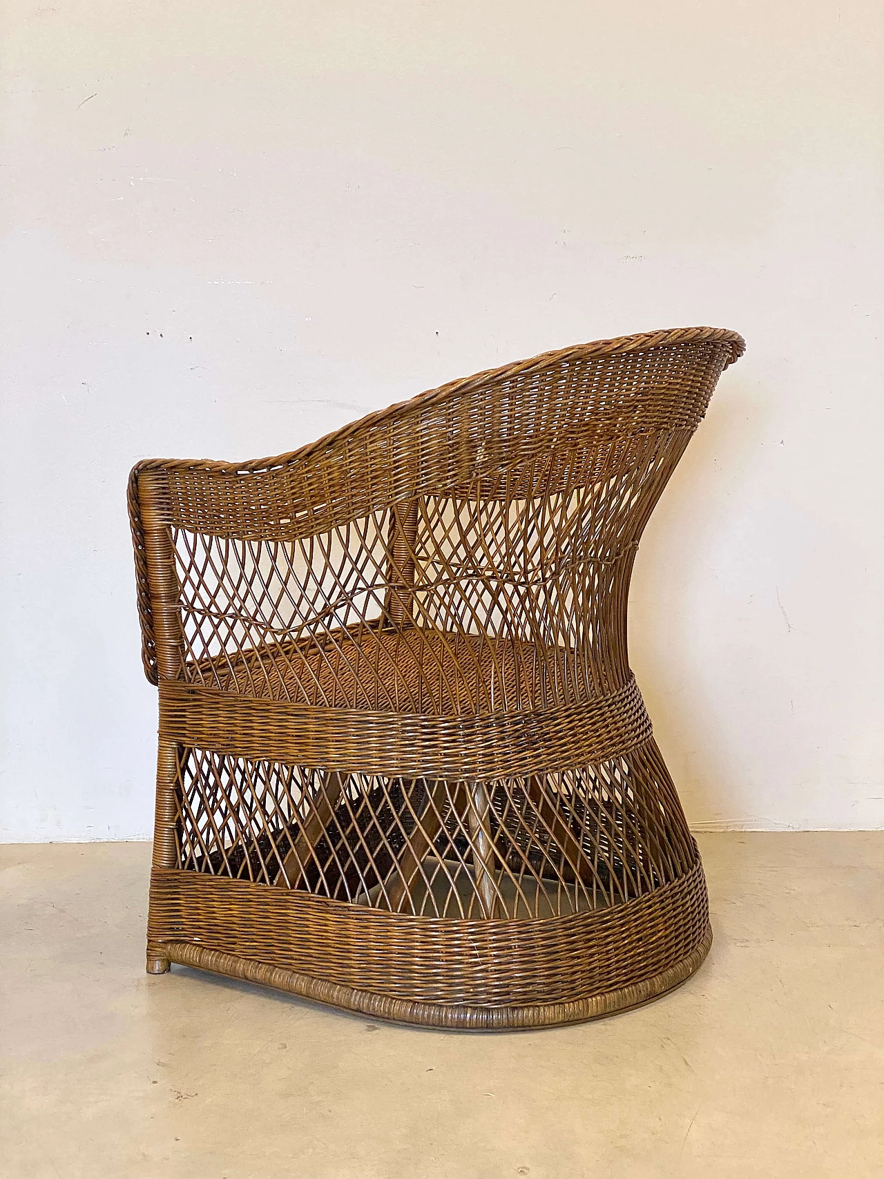 4 Armchairs and sofa in wicker and bamboo, 1970s 10