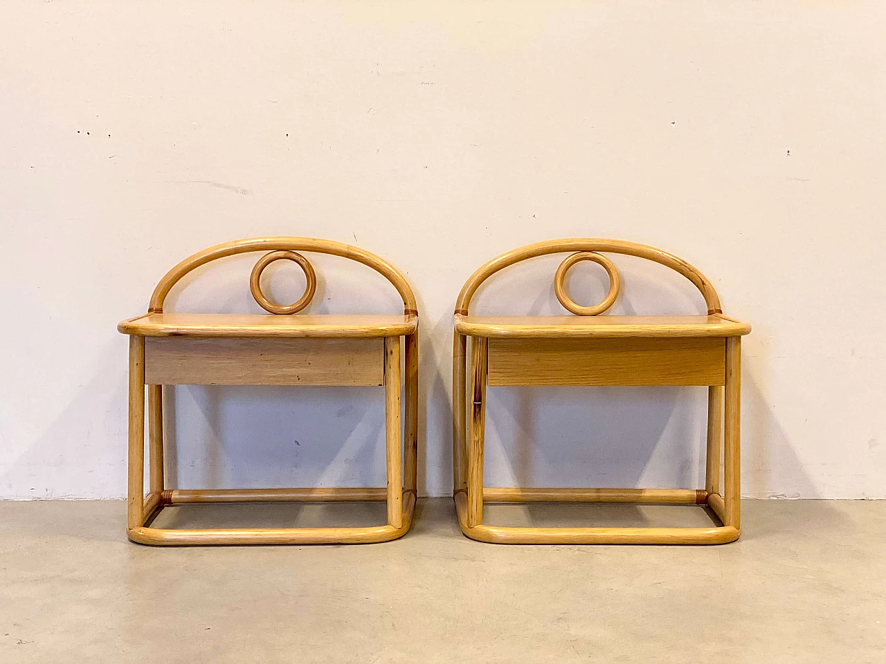 Pair of ash and bamboo bedside tables by Gervasoni, 1980s 1