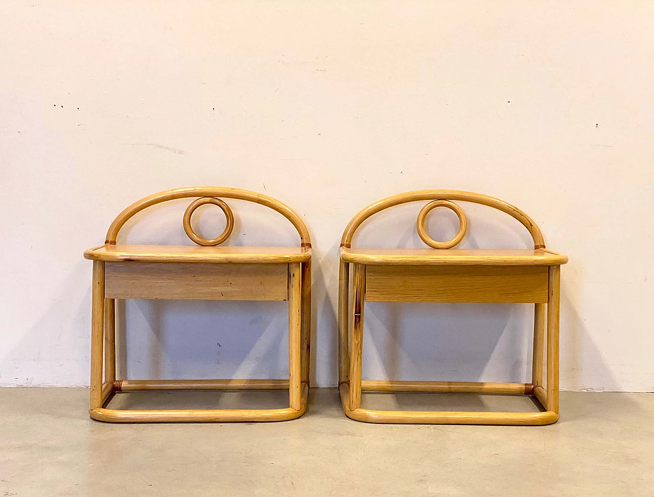 Pair of ash and bamboo bedside tables by Gervasoni, 1980s 2