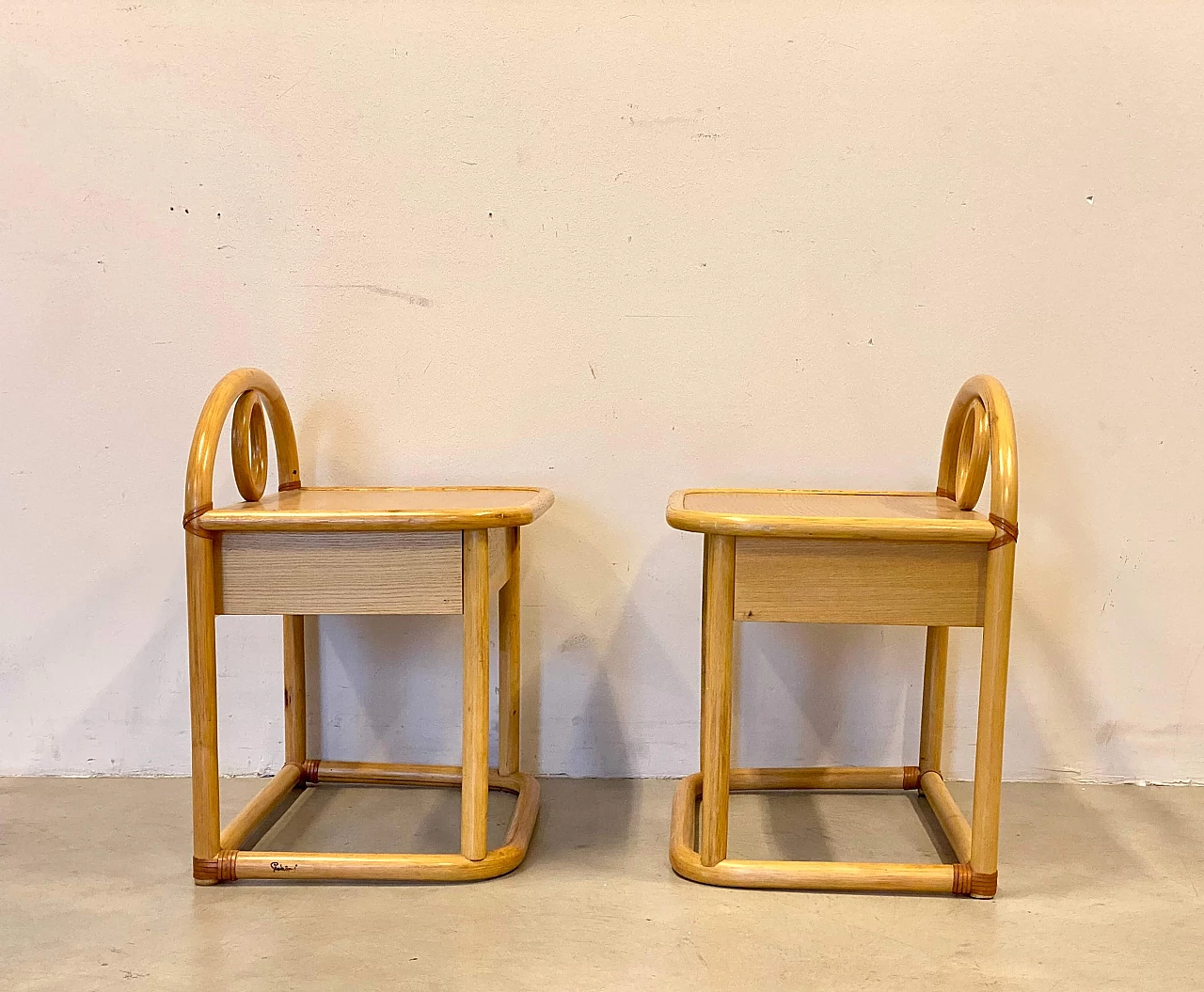 Pair of ash and bamboo bedside tables by Gervasoni, 1980s 3