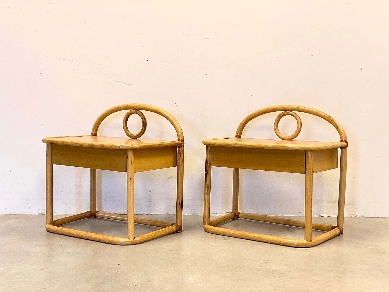 Pair of ash and bamboo bedside tables by Gervasoni, 1980s 4