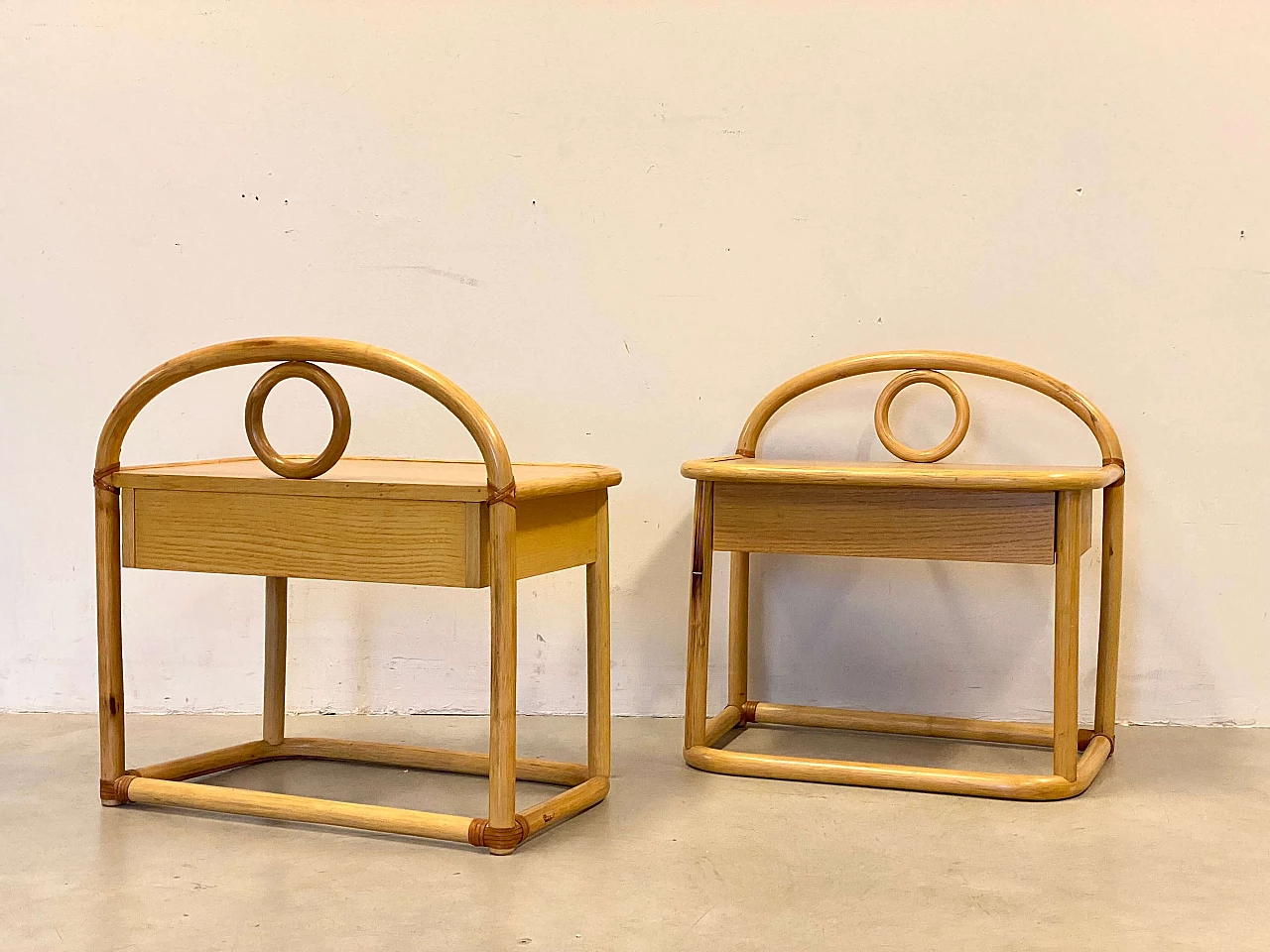 Pair of ash and bamboo bedside tables by Gervasoni, 1980s 5