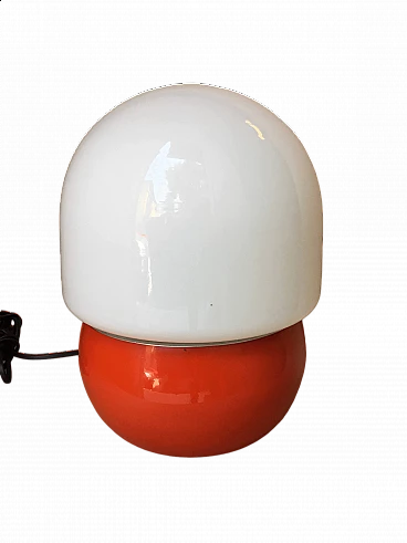 Red enameled aluminum and milk glass table lamp, 1970s
