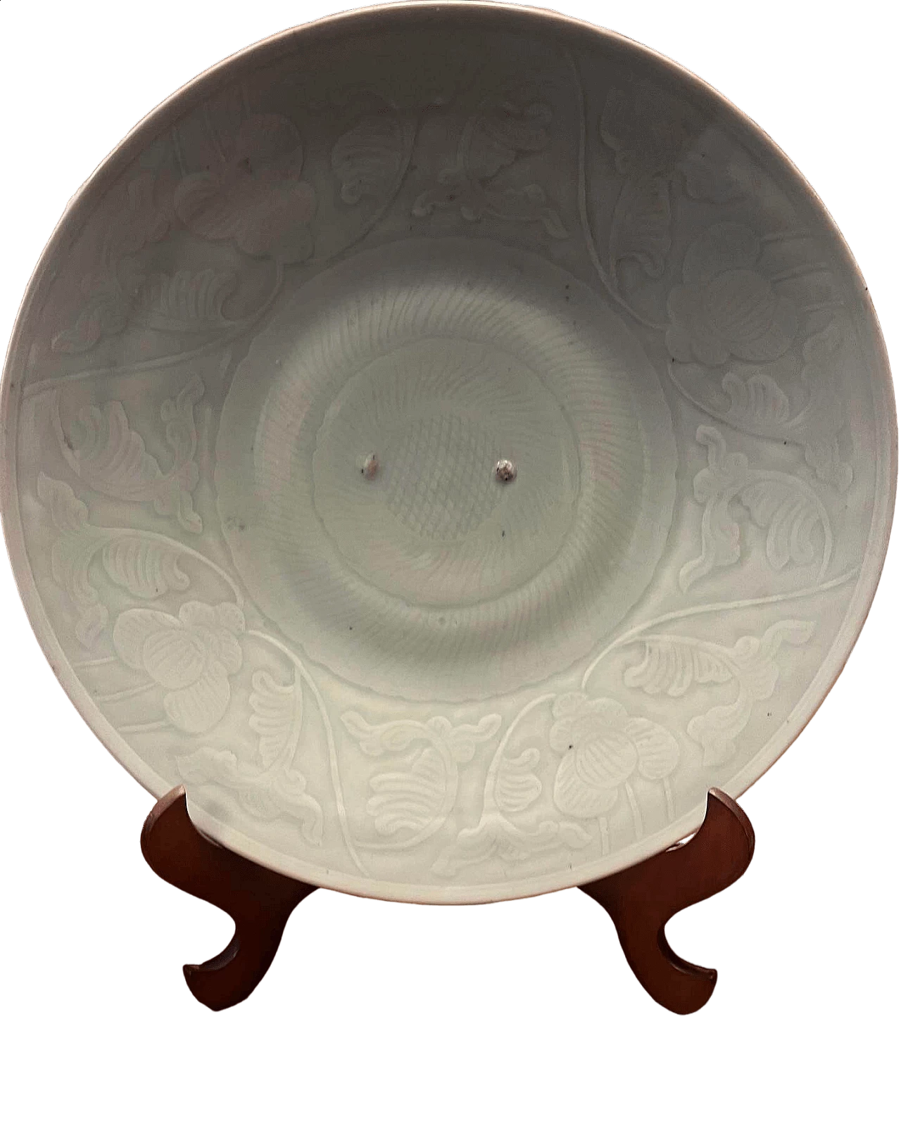 Piatto grande in ceramica Celadon con fantasia floreale, fine '800 6