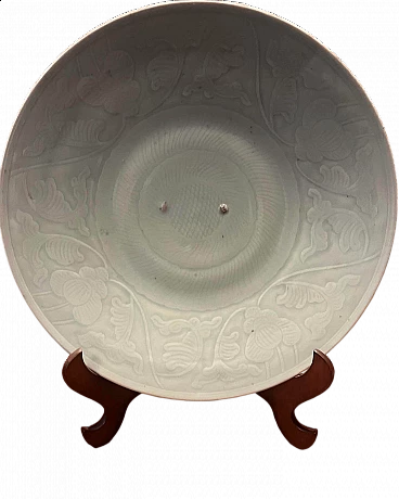 Big Celadon ceramic plate with floral pattern, late 19th century