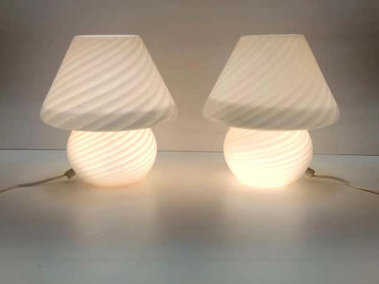 Pair of Murano glass-enamelled table lamps by Venini, 1980s 5