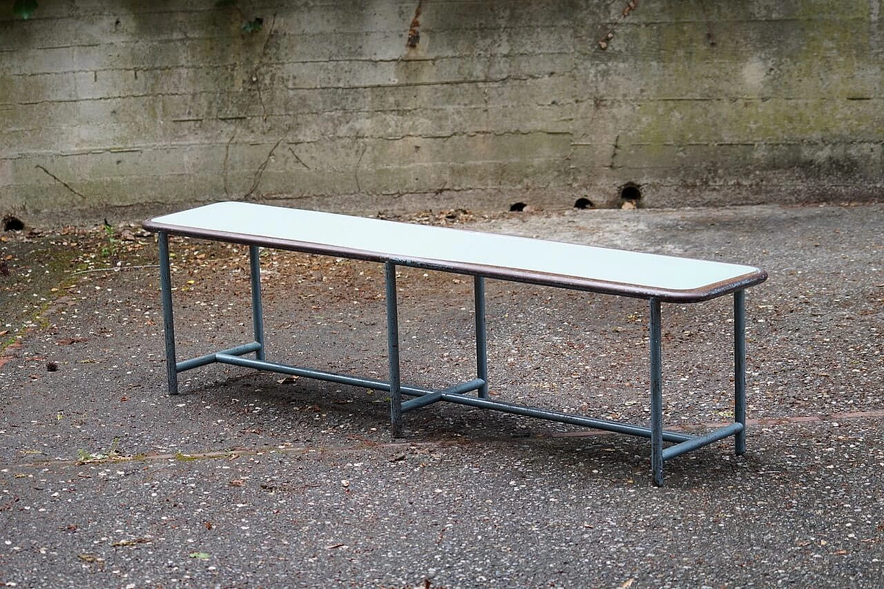 Metal and green formica dressing room bench, 1950s 2