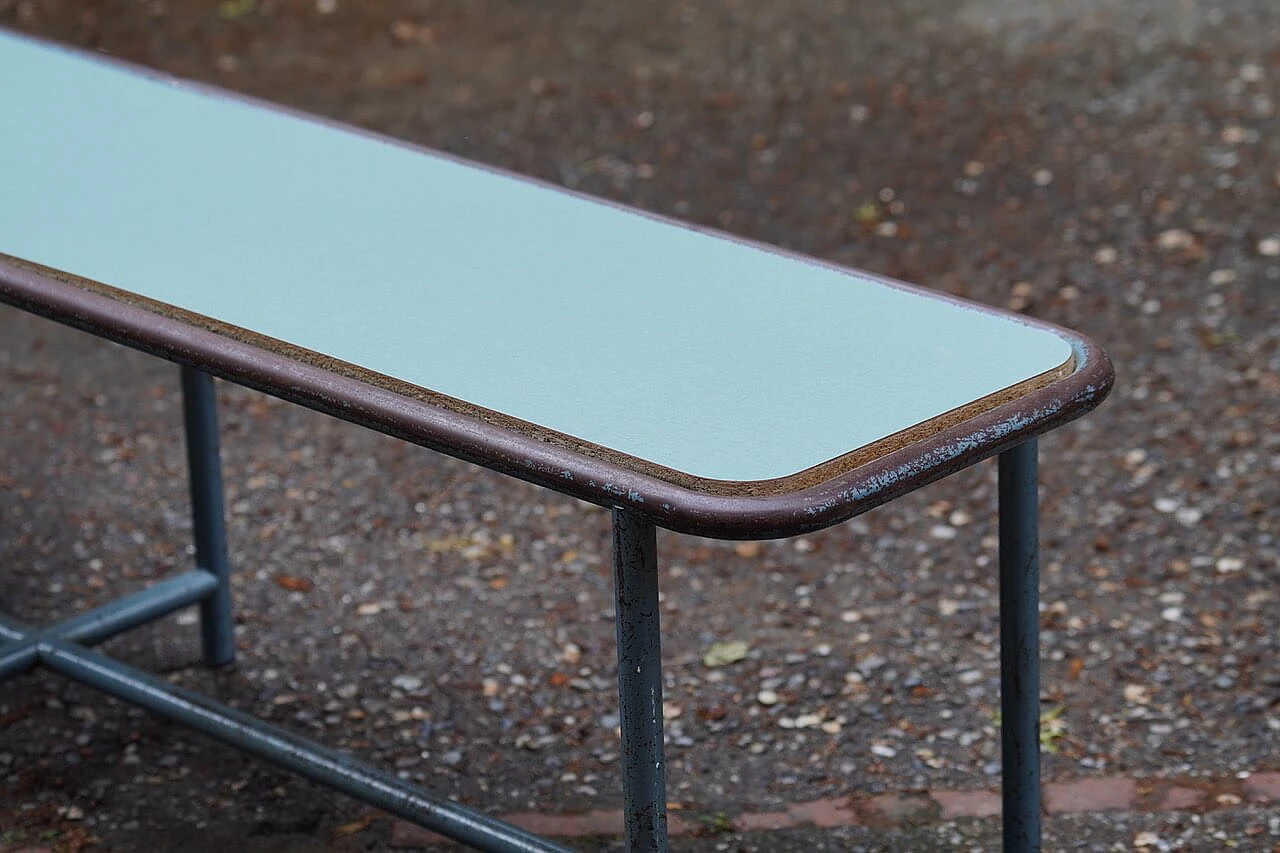Metal and green formica dressing room bench, 1950s 3