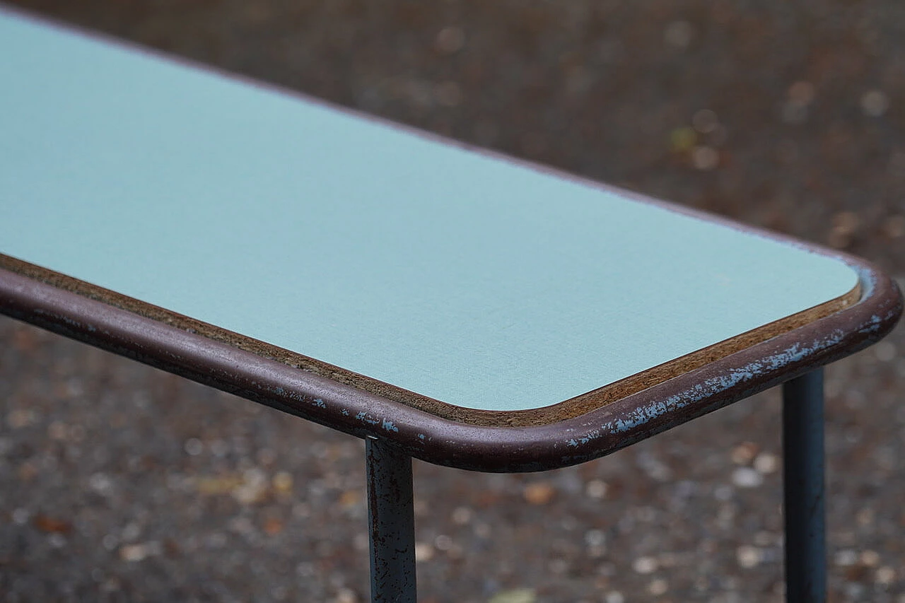 Metal and green formica dressing room bench, 1950s 4