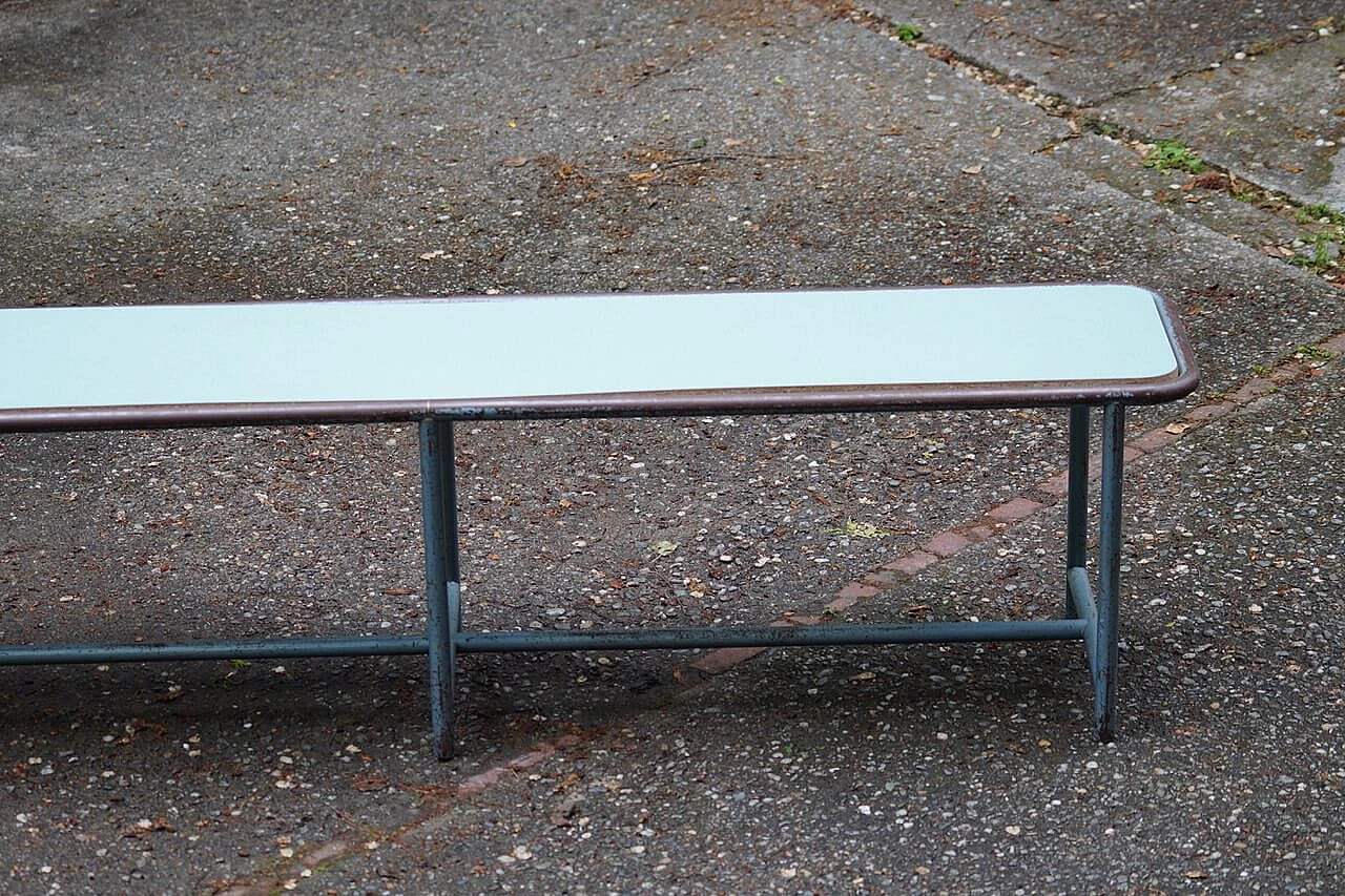 Metal and green formica dressing room bench, 1950s 5