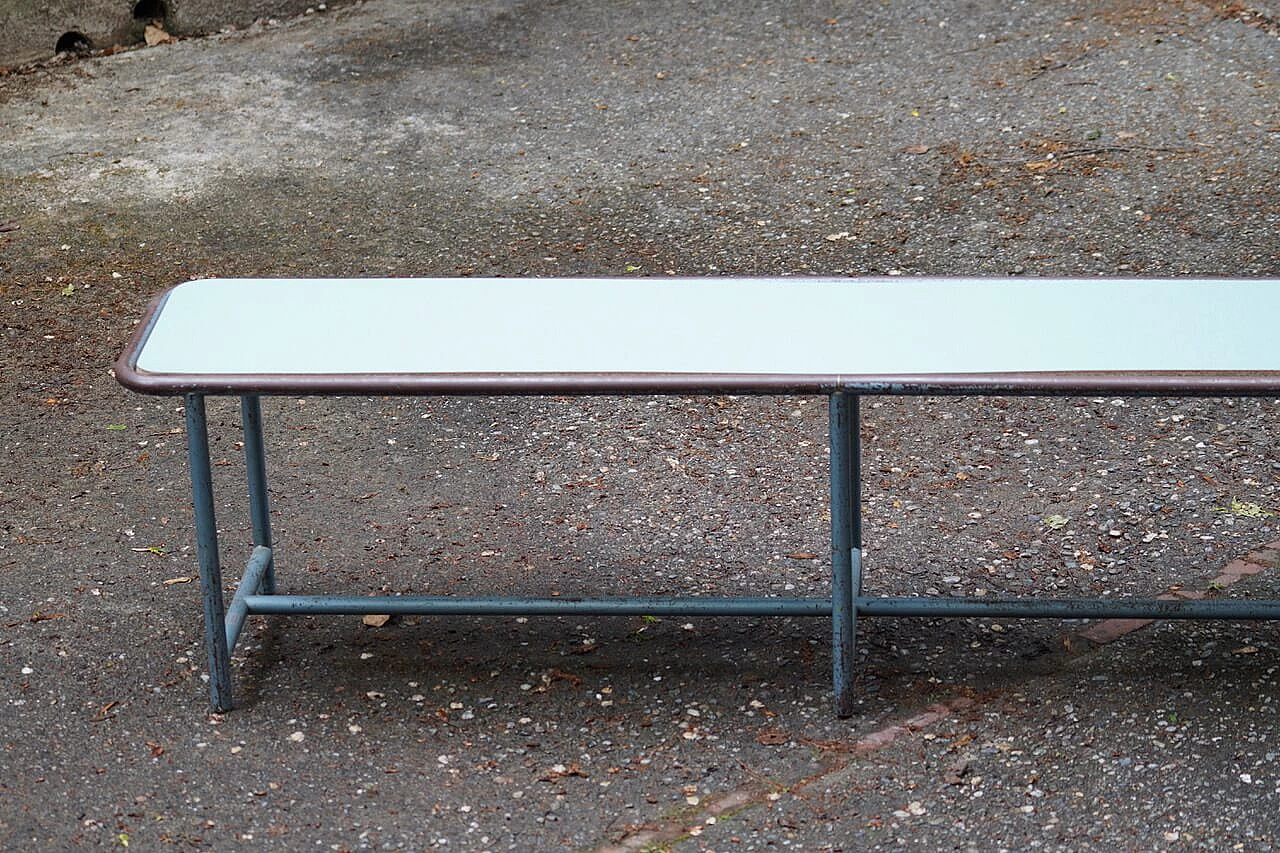 Metal and green formica dressing room bench, 1950s 6