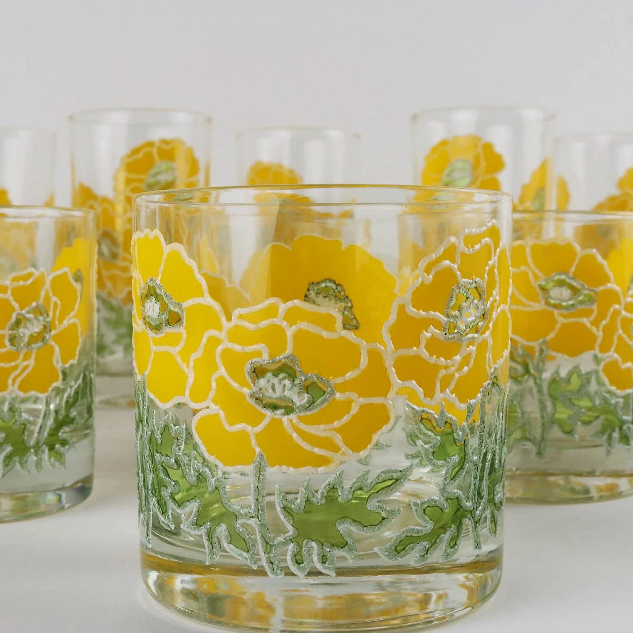 12 Glass tumblers with yellow flowers by Georges Briard 3