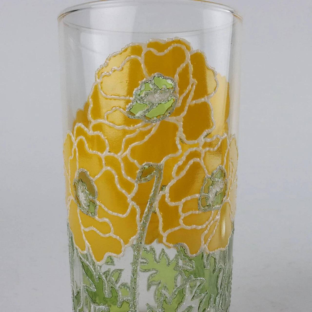 12 Glass tumblers with yellow flowers by Georges Briard 6