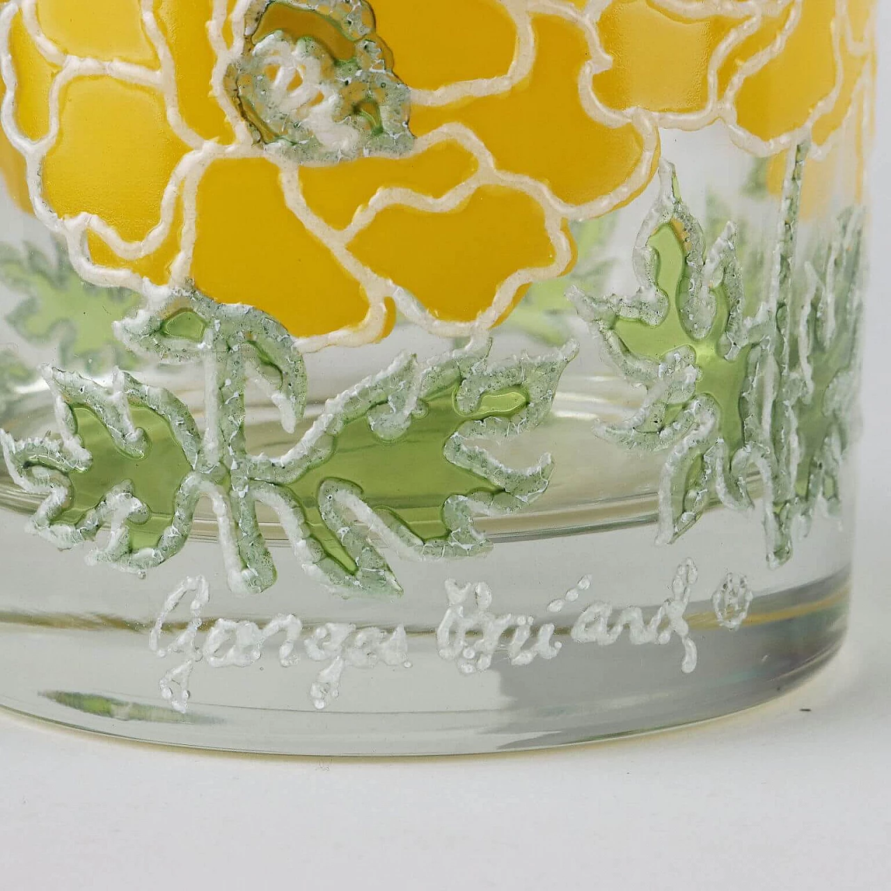 12 Glass tumblers with yellow flowers by Georges Briard 8