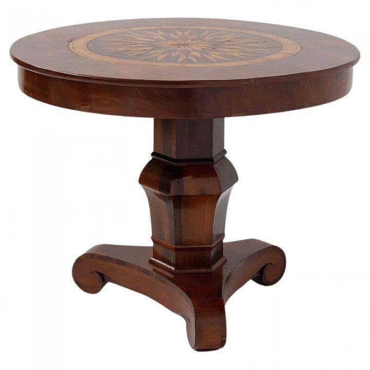 Round wooden table with inlaid top, 19th century 8