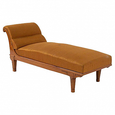 Art Deco chaise longue in precious wood and orange silk, 1920s
