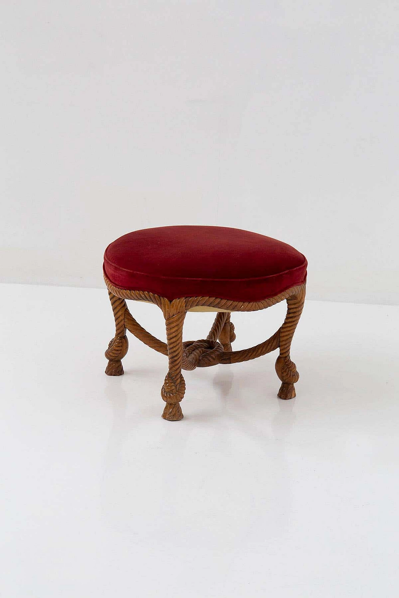 Carved wood and velvet stool in Napoleon III-style, early 20th century 2