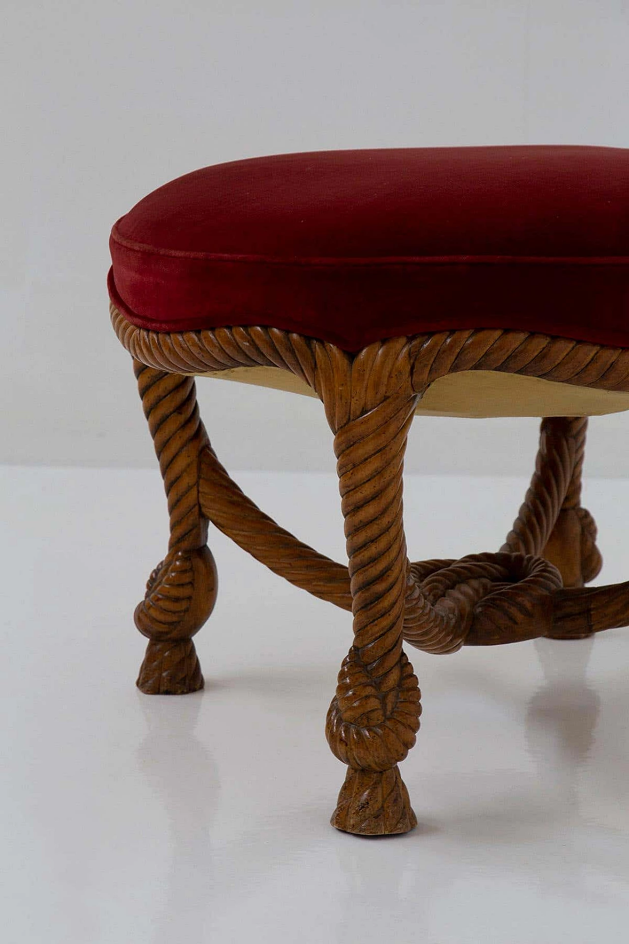 Carved wood and velvet stool in Napoleon III-style, early 20th century 3